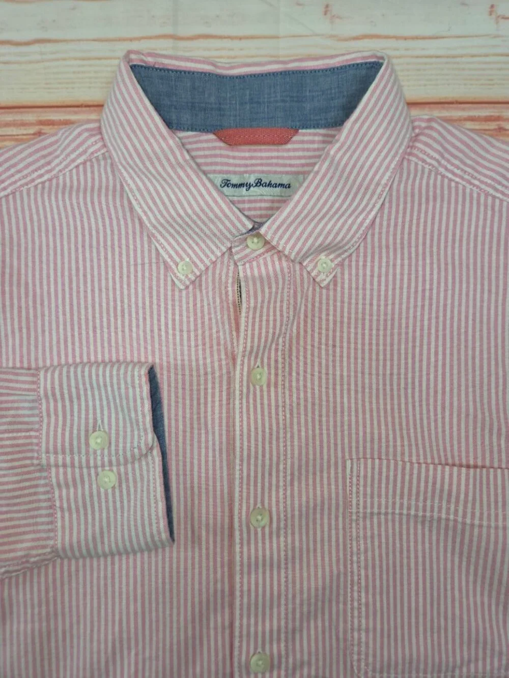 Tommy Bahama Pink Striped Long Sleeve Button-Down Shirt Medium - Picture 4 of 8